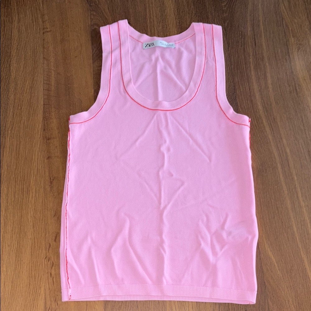 Zara Pink Scoop Neck Knit Tank Top - Small
